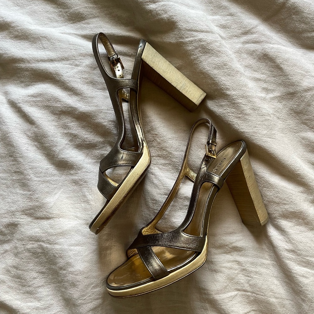 Gucci gold platform sandals